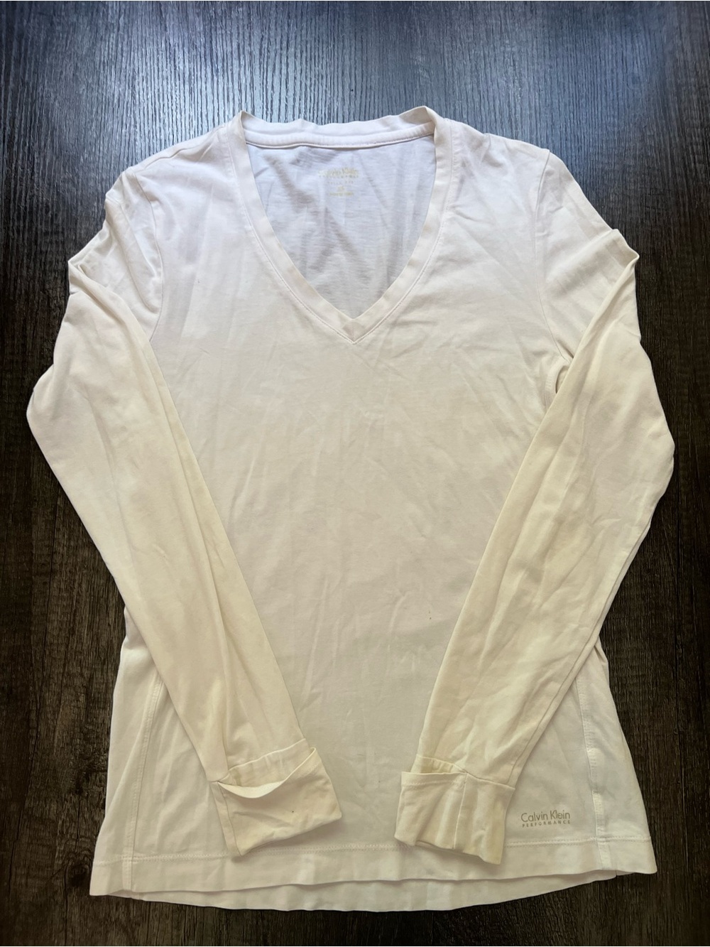 Calvin Klein Women’s White V-Neck Long Sleeve Tee